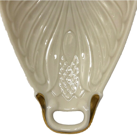 Lenox Monaco Oblong Dish VTG Ivory 24K Gold Trim Handles Pineapple Embossed USA - Picture 4 of 10